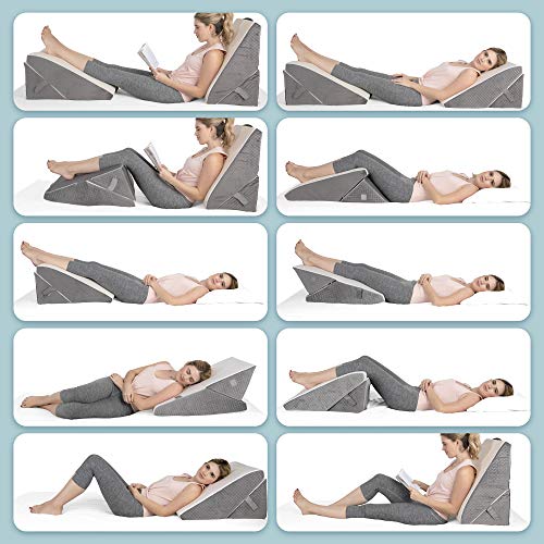 Kolbs Memory Foam Adjustable Bed Wedge Pillow - Wedge Pillow Set for After Surgery - 9 x 12 inch Height Chic Jacquard Cover Multi Use for Sleeping and Acid Reflux (Adjustable Height Wedge) - size: Adjustable Height Wedge - Grey