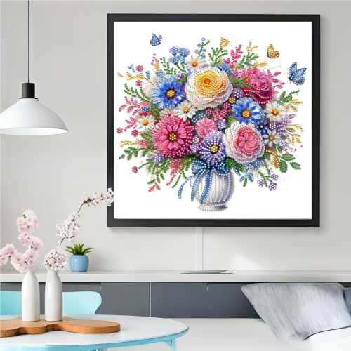 5D Partial Special Shaped Diamond Art Kit Daisy Flower Vase Shiny Bright Rhinestone Diamond Painting Craft for Beginners Perfect Handmade Gift 11.8×11.8 Inch (YH062) - color: YH062