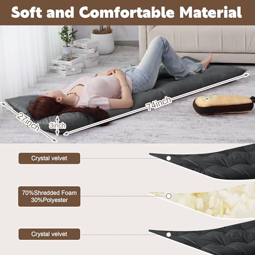 BALAPET Floor Lounger Pillow,Foldable Light Thick Tufted Floor Pillow Cushion with Elasticized Webbing for Easy Storage Floor Lounger for Meditation, Playing, Yoga, Reading, Sleeping(Dark Gray) - color: Dark Gray