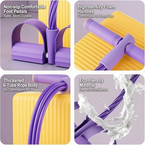 Pedal Resistance Bands with Handles, Upgrade Multi Function Pedal Training Band, 6-Tubes Natural Rubber Foot Pedal Resistance, Fitness Bands for Full Body, Abdomen, Waist, Arm, Leg - color: 퍼플.