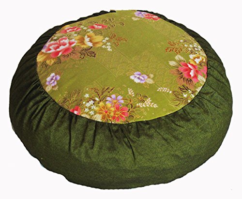 Meditation Cushion Zafu Pillow Japanese Kimono Silk Peony - color: Peony