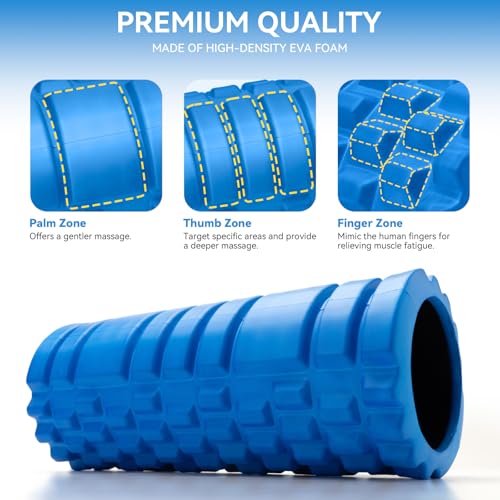 Krightlink Foam Roller for Deep Tissue Massage, 13" High Density Exercise Roller for Muscle Massage and Myofascial Trigger Point Release, Back Roller for Fitness, Yoga and Pilates (Blue) - color: Blue