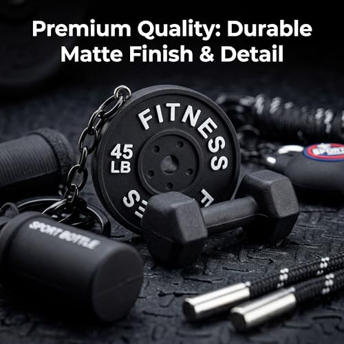Gym Keychain Motivational Fitness Accessories with Dumbbell Kettlebell Barbell Yoga Mat Charms Weightlifting Keyring - color: Black