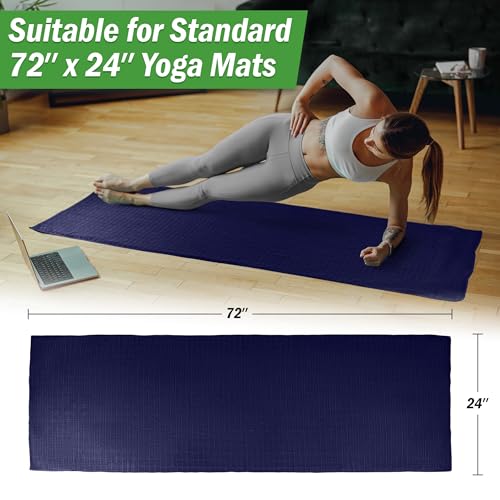 Wakeman Yoga Mat Towel and Gym Towel Set, Navy, 72” x 24”, 2-Piece | Non Slip Towel Set for Hot Yoga, Pilates, and Gym - Sweat Absorbent and Quick Drying Blanket with Corner Pockets for Mats - color: Navy