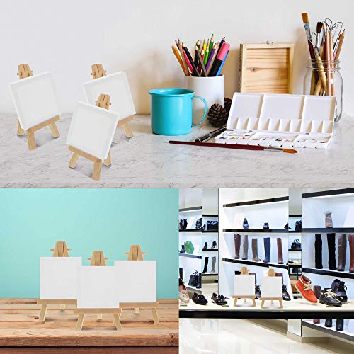 U.S. Art Supply 2" x 2" Stretched Canvas with 5" Mini Easel Kit (12 Pack) - Natural Wooden A-Frame Tabletop Display Stand, Mini Easel Stand - Small Easels for Display, Small Canvases, Crafts, Photos - size: 5" Easel & 2x2 Canvas - 12-pack