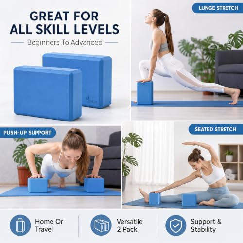 EXERZ Yoga Blocks 2 pack, Gym Blocks, Exercise Workout Fitness Bricks, Pilates Stretch Handstand Non-Slip - color: Blue