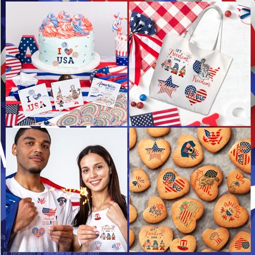 OOTSR Patriotic Stencils for Painting, 28 PCS 4th of July Reusable Stencil Templates for Cookie Cake Scrapbooking Wood Drawing, American Independence Day Stencil for Art Projects DIY Decoration