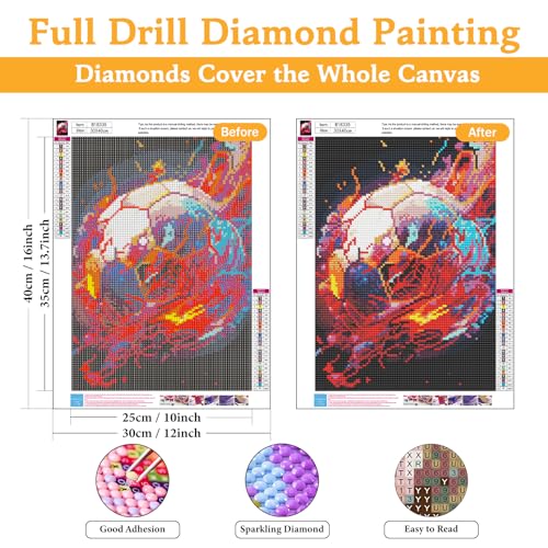 Diamond Art Kits for Adults & Beginners, Soccer Diamond Painting Kit | 5D Full Drill Gem Art with Football, Round Diamond Dots, Home Wall Decor & Gift, 12 x 16 Inch - color: HMDPUS-26103