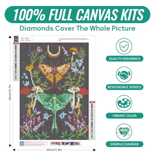 SANYUN Diamond Art Kits for Adults-Luna Moth,Diamond Painting Kits for Beginners Flowers & Mushroom,Moon DIY Full Drill Paint by Diamonds for Home Decor Gifts 12 X 16 Inch - color: C-004 Luna Moth