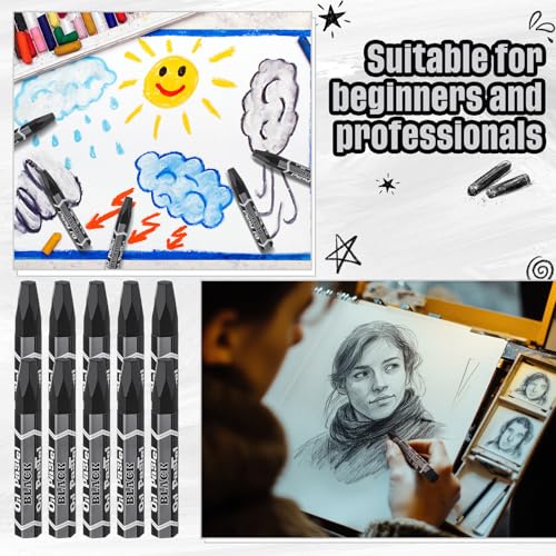 96 Pcs Black Soft Oil Pastels Bulk Artists Black Oil Crayons Single Color Hexagonal Creamy Pastel for Artists Beginners Painting Drawing Relaxing Blending Graffiti Gallery - color: Black