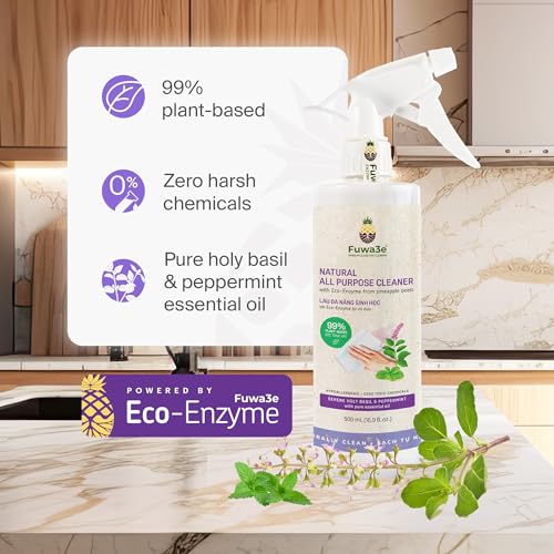 Fuwa3e Pineapple Enzyme Natural All Purpose Cleaner Spray Serene Holy Basil & Peppermint - 16.9oz 1 Pack - Non Toxic Multi Surface 99% Plant Based Cleaner from Discarded Pineapple Peels - size: 16.9 Fl Oz (Pack of 1)