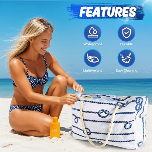 SRISE Large Beach Bag for Women & Men, Beach Bags Waterproof Sandproof, Travel Tote Bag, Swim Pool Bag for Family Outdoor - color: Knot