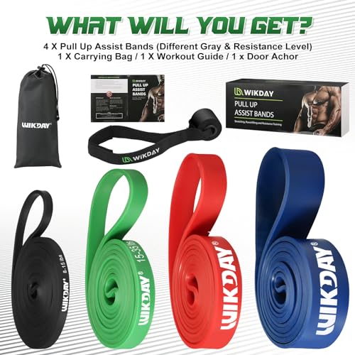 WIKDAY Resistance Bands for Working Out with Door Anchor | Pull Up Assistance, Exercise Elastic Bands, Thick Heavy Resistance, Body Stretching Muscle Training, Home Gym - color: Multicolor