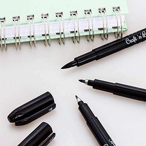 Craft 'n' Beyond Calligraphy Brush Pens Pack of 3 Small, Medium and Large Markers for Hand Lettering, Art Drawing, Sketching, Scrapbooking, Writing, Journaling - Beginner Kit with Fadeproof Black Ink - color: Black- Pack of 3