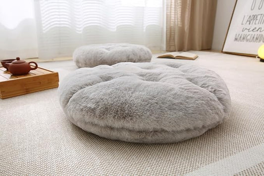 Large Floor Pillow Meditation Cushion Round Floor Cushions for Adults,Luxury Faux Fur Thick Floor Pillows for Sitting Put in Living Room Balcony Outdoor Tatami(Grey) - color: Light Grey