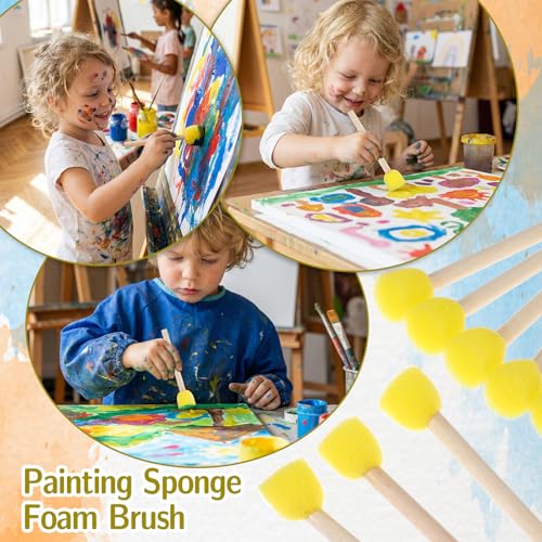 120 Pcs Round Sponge Foam Brush Set with Wooden Handle, 0.6 Inch Paint Sponge Brushes for Arts and Crafts DIY Painting Tools