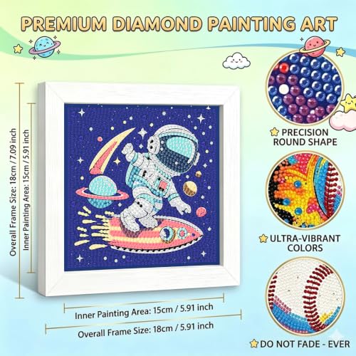 YarnWhimsy Astronaut Space Diamond Art Kits for Kids with Frame 7x7 inch | DIY Small Diamond Painting Kits for Kids Astronaut Space,Easy Gem Arts for Children for Home Wall Decor - color: CC1133-US