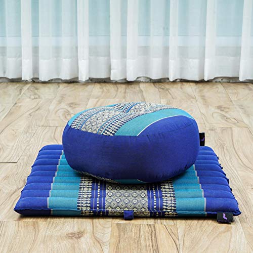 Leewadee Meditation Cushion Set – 1 Small Zafu Yoga Pillow and 1 Small Roll-Up Zabuton Mat Filled with Kapok - color: Sf28 - Blue