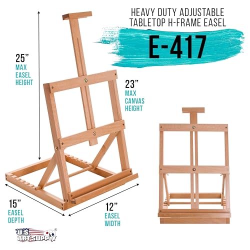U.S. Art Supply Venice Heavy Duty H-Frame Tabletop Easel - Artist Studio | Desktop Drawing Table, Portable Drafting Table, Adjustable Art Board, Tabletop Easel for Painting, Holds Up to 23" Canvas