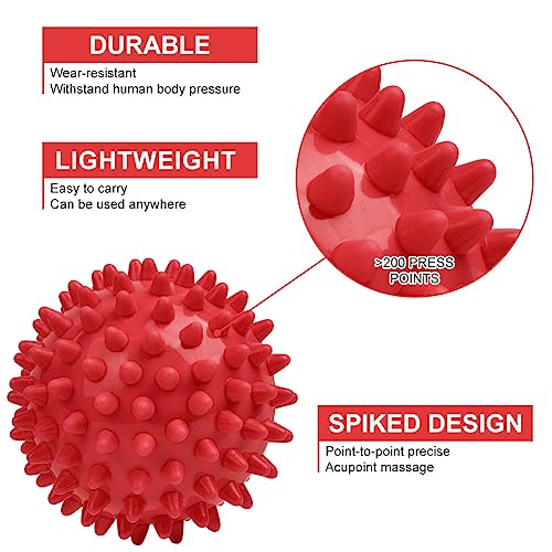 URAQT Spiky Massage Ball Set, 2 Pack Physical Therapy Massage Balls, Hard Lacrosse Ball & Spiky Massage Ball for Myofascial Release and Trigger Point Deep Tissue Massage (Red) - color: 2pcs-red
