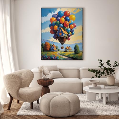 Paint by Numbers Kit for Adults, Balloon House Number Painting, 16x20 Inch | DIY Adult Paint by Number Kit on Canvas for Beginners, without Frame, Home Wall Decor, Stress Relief Craft Gift - color: TRTDNF1P311
