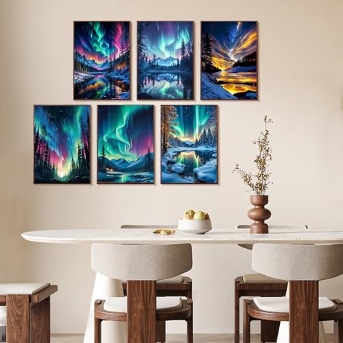 6 Pack Paint by Numbers Kit for Adults Without Frame 10x14 Inch, Aurora | Starry Sky Adult Paint by Number Kits on Canvas, DIY Acrylic Painting by Numbers, Stress Relief Gift, For Home Wall Decor - color: LKOP6P-5