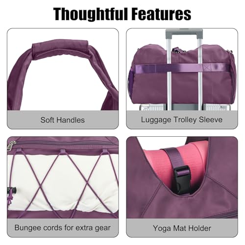 Forestfish Gym Bag For Women With Yoga Mat Holder, Purple | Shoe Compartment, Wet Dry Storage Pocket, Removable Shoulder Strap, Lightweight & Water Resistant - color: Purple