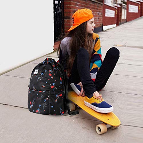 XEYOU Drawstring Backpack Bag Sport Gym Sackpack Beach Cinch Bag | Lightweight Swimming Bag, Water-Resistant Fabric, Travel Daypack for Women and Men - color: Carnation Flower Pattern