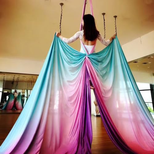 Deluxe Aerial Silks Equipment Set - 11 Yards Aerial Yoga Hammock Swing for Acrobatic, Circus Arts, Dance (L:10m W:2.8m) - color: Gradual Change Purple
