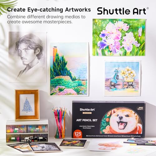 Shuttle Art Professional Drawing Kit, 123 Pieces of Drawing Pencils Set Includes Colouring Pencils, Watercolor, Charcoal, Graphite and Sketch, Ideal for Adults Children Artists