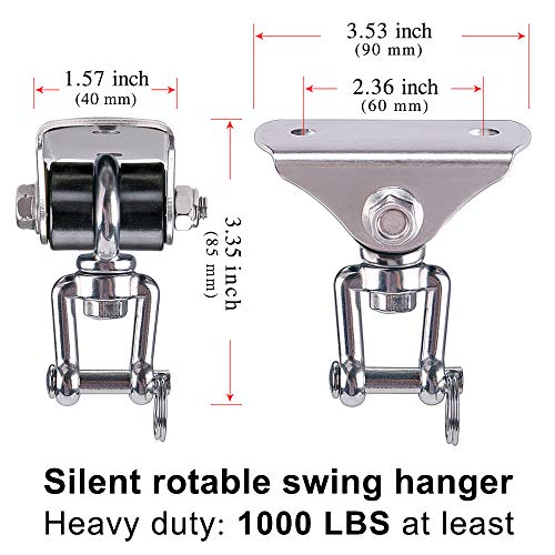 SELEWARE Silent Swing Hangers Stainless Steel Ceiling Swing Mount 1 Pack | Heavy Duty Swing Set Hook 360° Swivel Ceiling Mount Bracket for Porch Swing Hammock Chair Yoga Swing Punching Bag - color: Silver ( 1 Pack 360° Swing Hanger )
