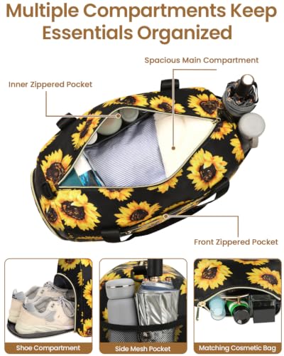 Vankor Gym Bag for Women, 17.5 inch Sports Duffle Bag with Shoe Compartment - color: Sunflower