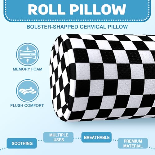 Neck Roll Pillow for Sleeping,Ergonomic Cylinder Tube Pillows for Cervical Spine and Neck Support,Versatile Roll Pillow for Bed,Office,and Travel,Memory Foam Bolster with Washable Cover - color: White