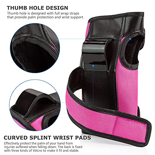 Adult Knee Pads Elbow Pads Wrist Guards for Adult Kids 6 in 1 Protective Gear Set for Skateboarding Biking Roller Skating Cycling Outdoor Sports - color: Rose Red, size: Large(132-198 lbs)