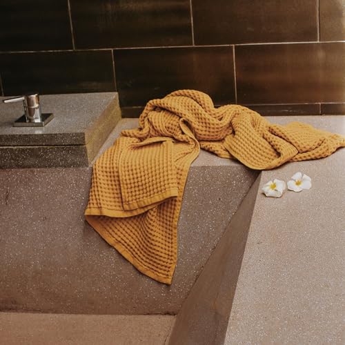 sea me at home Waffle Bath Sheet 100% Turkish Cotton - Large Bath Towel (34x67 Inches) Luxurious Spa Towel for Bath, Beach, or Pool Time - color: Mustard, size: Bath Sheet (1 Piece)