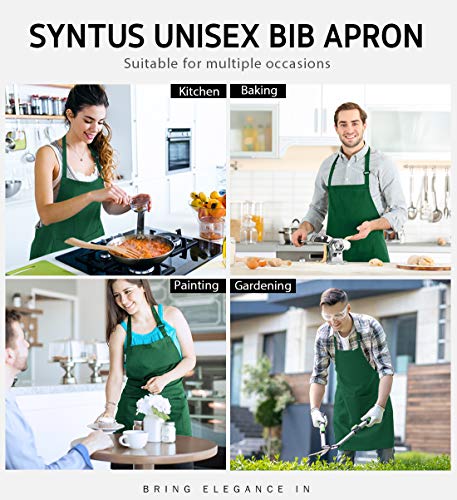 Syntus Apron for Men Women, Adjustable Cooking Kitchen Apron with 2 Pockets | Machine Washable, Firm Stitching, Stain Resistance, Long Tie Straps, 2 Pockets, Versatility, Unisex Use, Gift, BBQ - color: Basic Green Dark, style: 2 Polyester