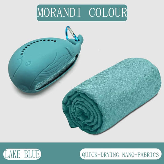 FANCAME Quick Dry Towel with Whale Silicone Sleeve Microfiber Sports Travel Towel Soft Breathable Cooling Towel Absorbent Compact Beach Towels,Suitable for Gym,Camping and Yoga (Lake Blue, 11‘’x 31‘’) - color: Lake Blue, size: 11‘’x 31‘’