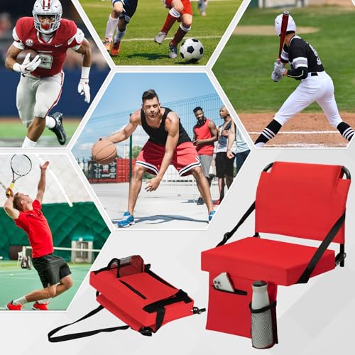 2pcs Stadium Seat for Bleachers with Back Support,Portable Bleacher Chairs with Back and Cushion,Includes Shoulder Strap and Cup Holder - color: Red,2 Pack