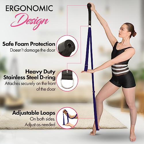 Stretching Strap with Door Anchor for Splits and Flexibility Training | Improve Leg Flexibility at Home, Ideal for Ballet, Dance, Cheerleading, Yoga, Pole Dance and Gymnastics - color: Purple
