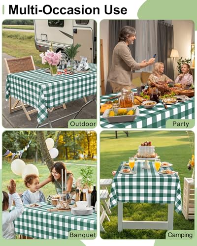 Smiry 8 Packs Gingham Disposable Table Cloth, 54 x 108 Inch Waterproof Plastic Tablecloth, Rectangle Hunter Green and White Checkered Table Covers for Picnic, Birthday, Party - color: Hunter Green and White, size: 54"x108" (Pack of 8)