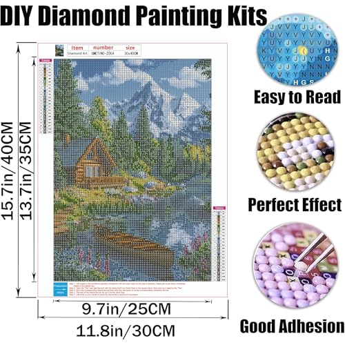GMETNIC Diamond Art Kits for Adults- Diamond Painting Kits for Adults Beginners, 5D DIY Full Drill Round Rhinestone Gem Art Crafts Paintings for Home Wall Decor 12"x16" (Cabin by the Lake) - color: Cabin by the Lake