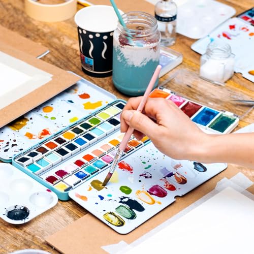 PATIKIL Empty Watercolor Palette, Metal Watercolor Tin with 28pcs Full Pans Paint Case with Lid Paint Box for Travel Gouache Oil Painting, Black 28 Wells - color: Black, style: 28 Wells