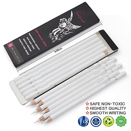 GETHPEN White Charcoal Pencils Set, Sketch High-light Pencils, 6 Pieces | White Charcoal Sketch Pencils, White Chalk Pencils for Drawing, Sketching, Shading, Blending, Beginners & Artists - color: White, size: 6 Count (Pack of 1)