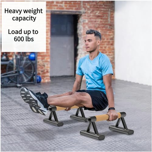 SELEWARE Wood Push Up Bars Steel Calisthenic Parallette Bars Handstand Bars | Anti-Slip Parallettes for Calisthenics, Fitness, Floor Workouts, Solid Wood Handle with Sturdy Metal Bracket Support 600 lbs - color: B: Wood Grip (14.5"L x 6"H)