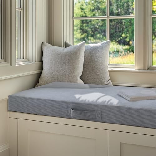 39x75x3 Inch Seat Cushion Extra Thick Memory Foam - Premium Support for Bay Window Benches, Floor Seating, Reading Nooks, Tatami Mats & Indoor Furniture, Soft Gray Washable Cover - color: Gray, size: 39*75*3inch
