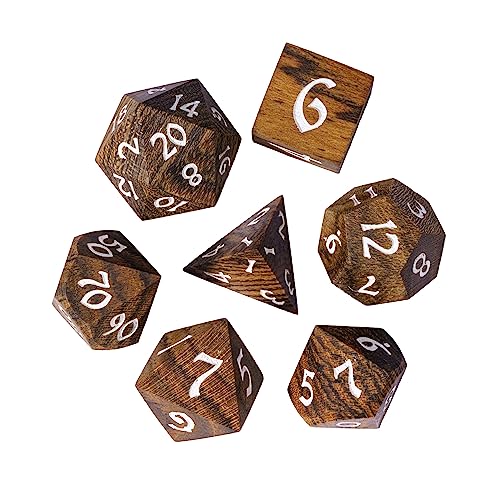 Wood DND Dice Set 7PCS Brown Wooden Dice Set for D&D Tabletop Games - color: Brown Black Striped