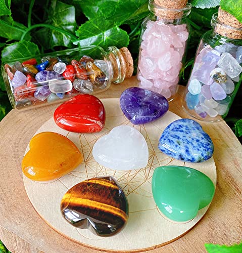 QINJIEJIE 7Pcs 7 Chakras 1.2" Heart Crystal Large Stone Healing Crystals - color: Y- 1.2" Large - 7pcs