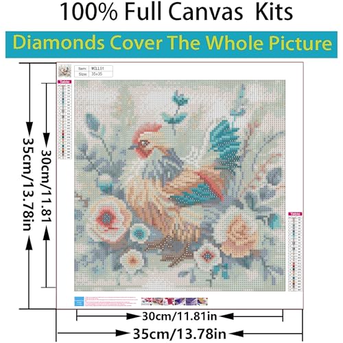 DFPSCLLA Diamond Painting Kits for Adults- Chicken Diamond Art Kits for Adult Beginners, DIY Full Round Diamond Painting Gem Art and Crafts for Home Wall Decor 13.7 * 13.7inch - color: Chicken Diamond Painting