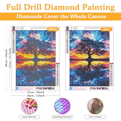 Diamond Art Kits for Adults & Beginners, Tree of Life Diamond Painting Kit | 5D Full Drill Gem Art with Starry Sky, Round Diamond Dots, Home Wall Decor & Gift, 12 x 16 Inch - color: HMDPUS-26107