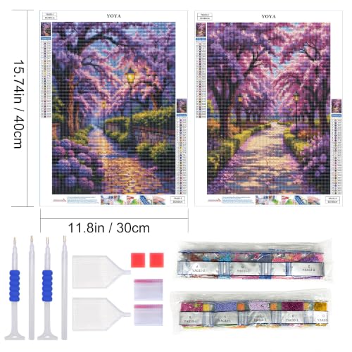 YOYA 2 Pack 5D Landscape Diamond Art Kits for Adults 12x16 Inch | Full Drill Diamond Painting Kits, Street Scene Theme, Round Drill, HD Canvas, Fun, Relax, Gem Art for Home Wall Decor, Gifts - color: Landscape 033